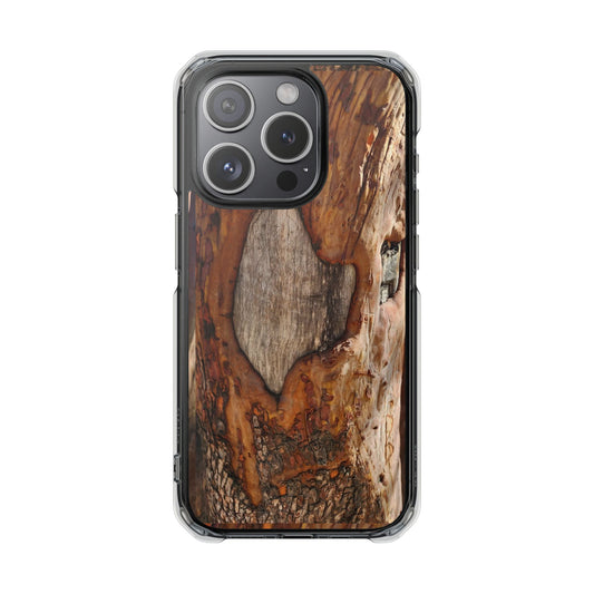 Rustic Bark Tough Clear Magnetic Phone Case — Wood Texture Protective Phone Case