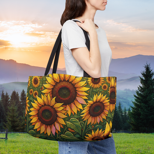 Sunflower Weekender Tote Bag - Bright Floral Travel Beach Bag