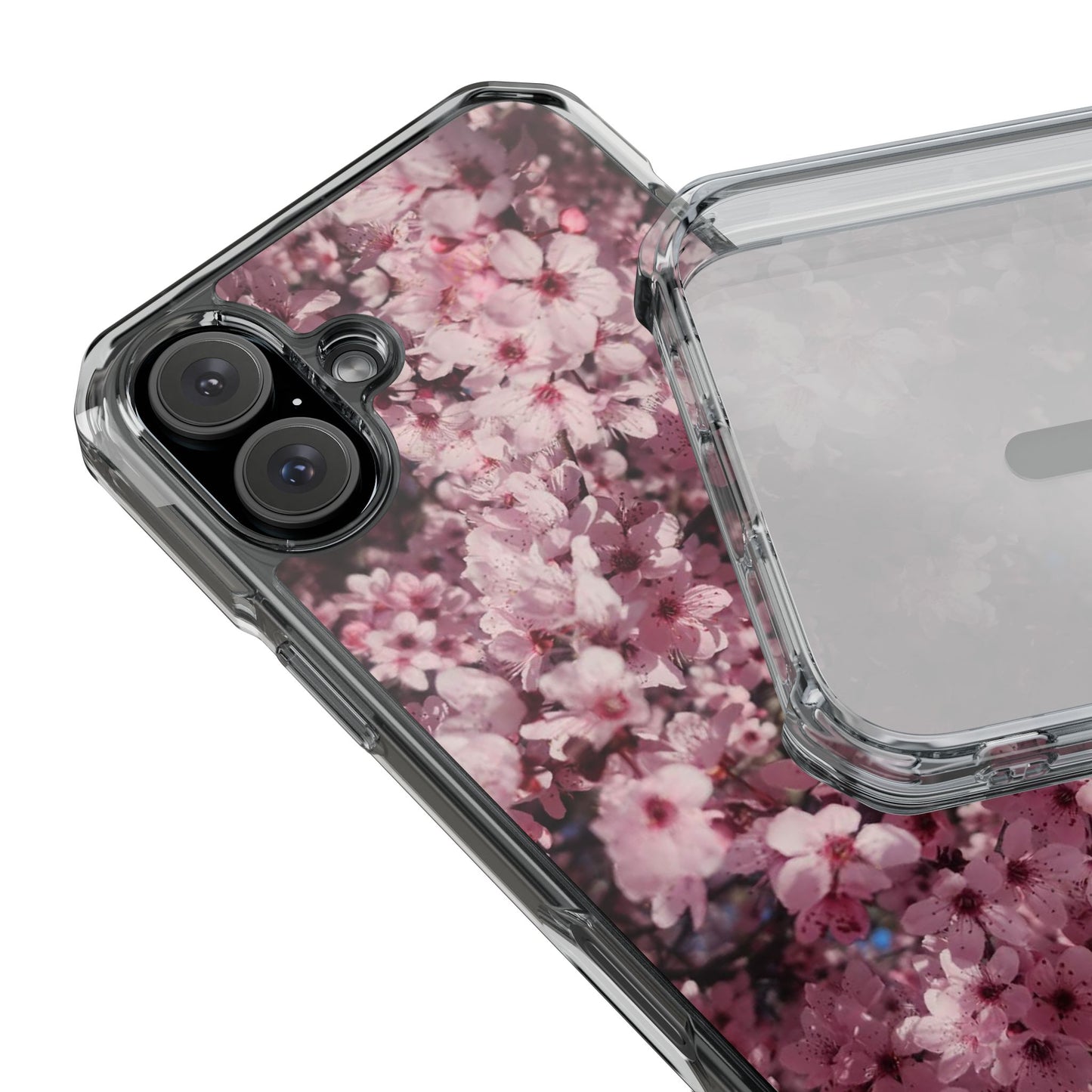 Cherry Blossom Tough Clear Magnetic Phone Case – Pink Floral Protective Phone Cover