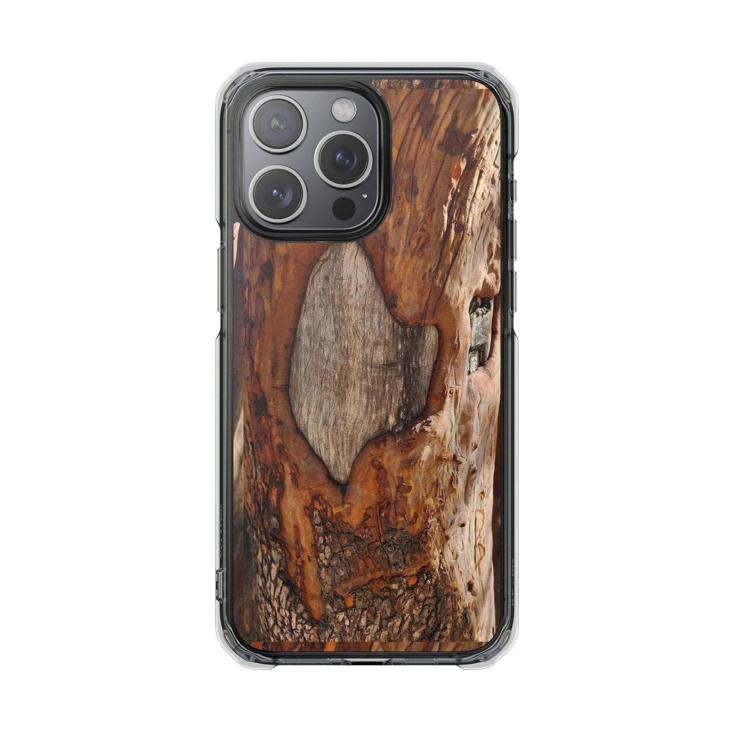 Rustic Bark Tough Clear Magnetic Phone Case — Wood Texture Protective Phone Case