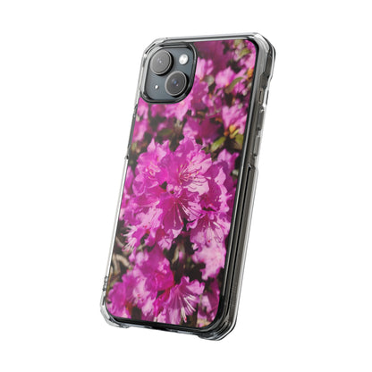 Pink Azalea Tough Clear Magnetic Phone Case — Floral Protective Phone Cover