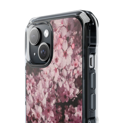 Cherry Blossom Tough Clear Magnetic Phone Case – Pink Floral Protective Phone Cover