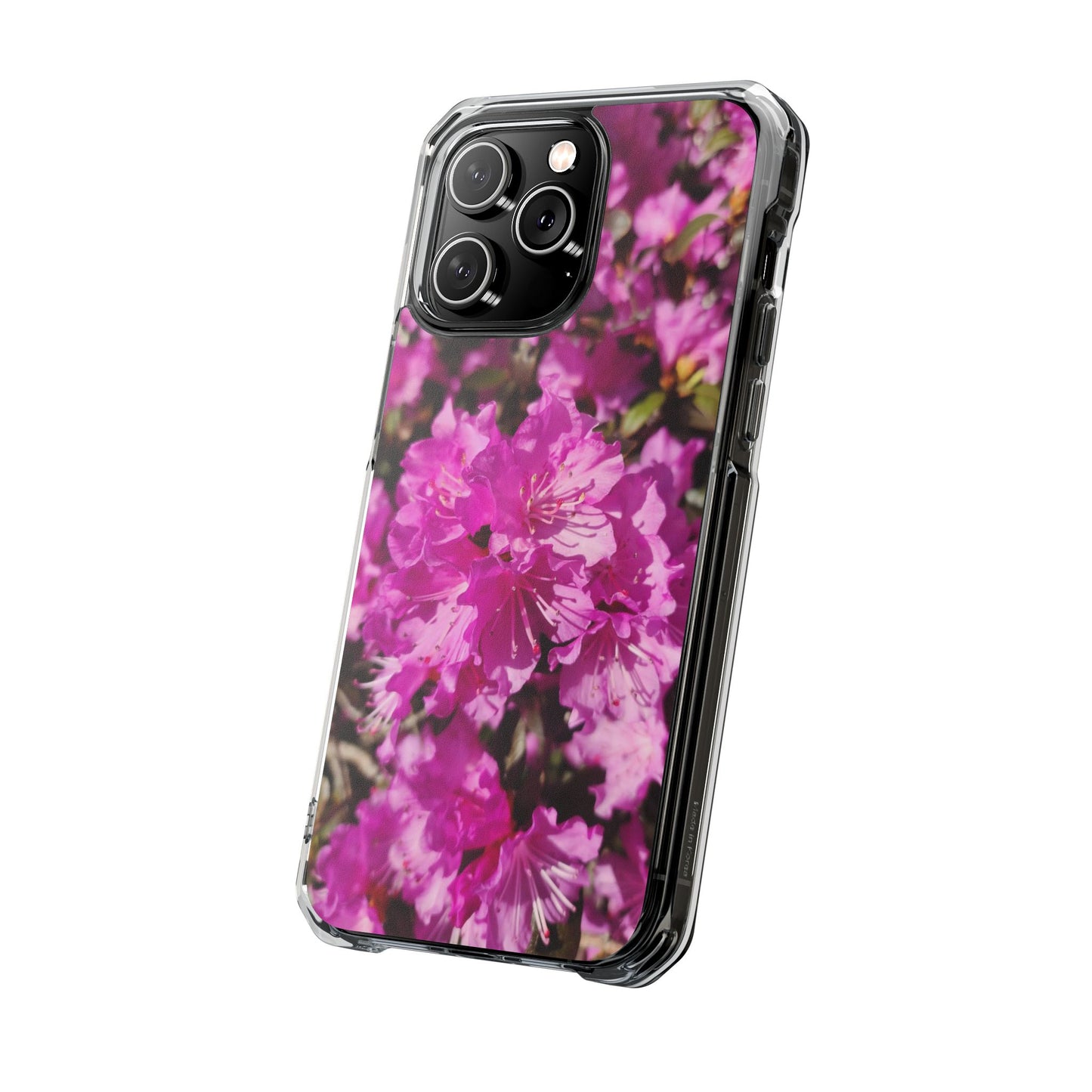 Pink Azalea Tough Clear Magnetic Phone Case — Floral Protective Phone Cover