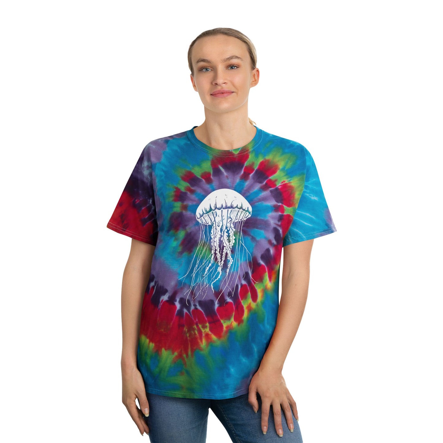 Tie-Dye Spiral Jellyfish T-Shirt — Vibrant Psychedelic Tee for Beach, Festival & Summer