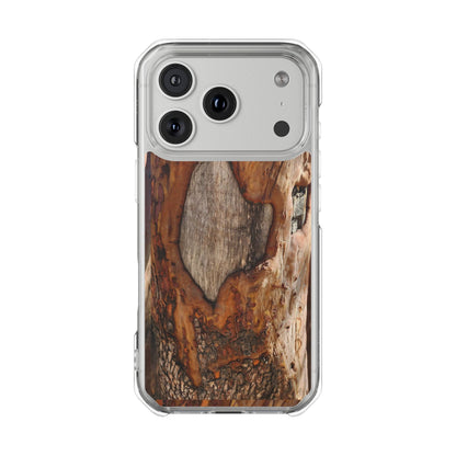 Rustic Bark Tough Clear Magnetic Phone Case — Wood Texture Protective Phone Case