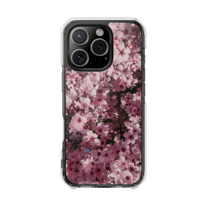 Cherry Blossom Tough Clear Magnetic Phone Case – Pink Floral Protective Phone Cover