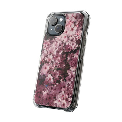 Cherry Blossom Tough Clear Magnetic Phone Case – Pink Floral Protective Phone Cover