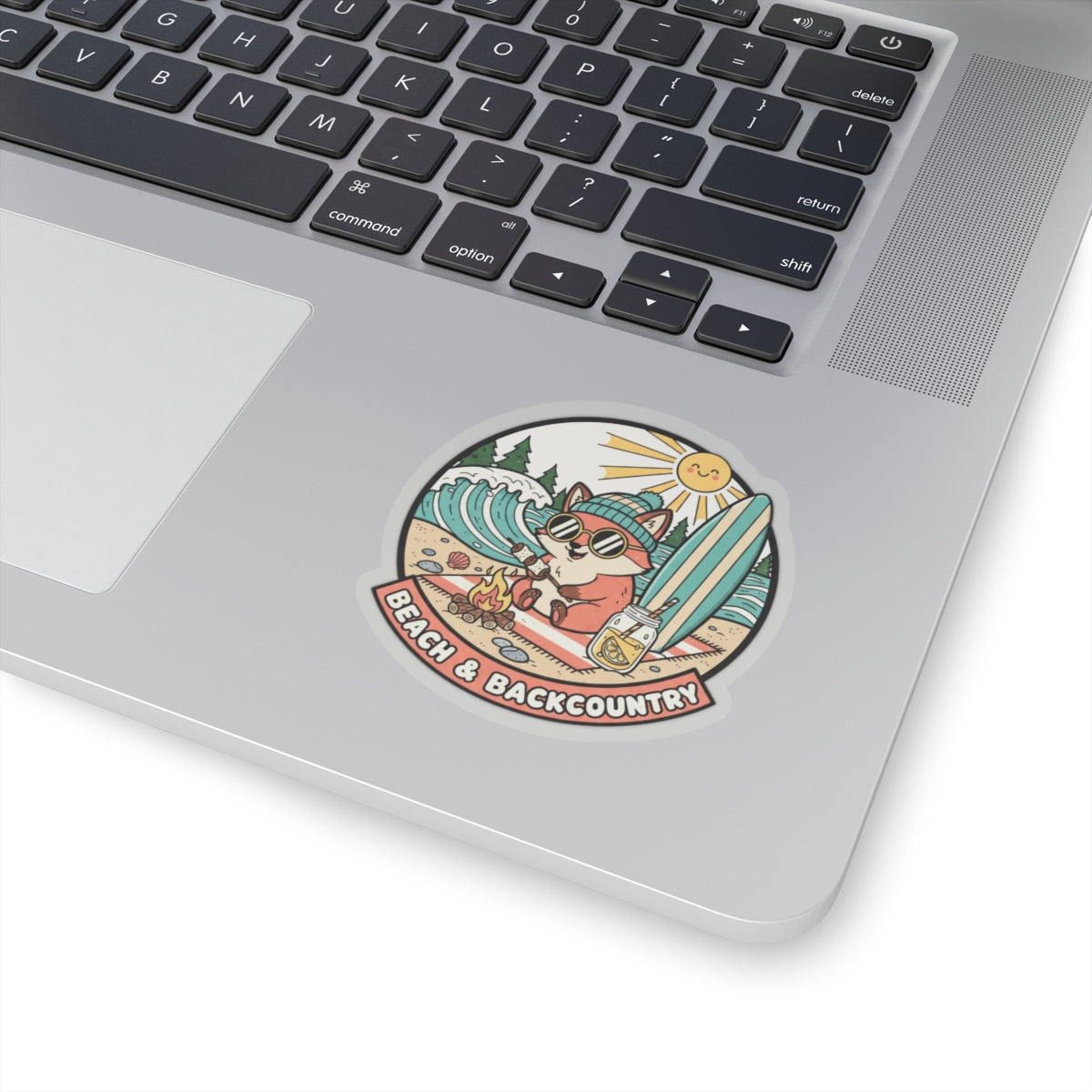 Beach & Backcountry Surf Camper Sticker — Kiss-Cut Vinyl Outdoor Adventure Laptop Decal