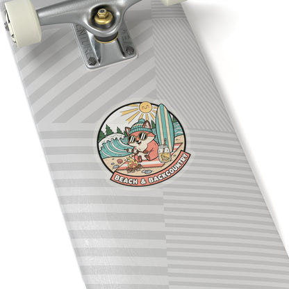 Beach & Backcountry Surf Camper Sticker — Kiss-Cut Vinyl Outdoor Adventure Laptop Decal