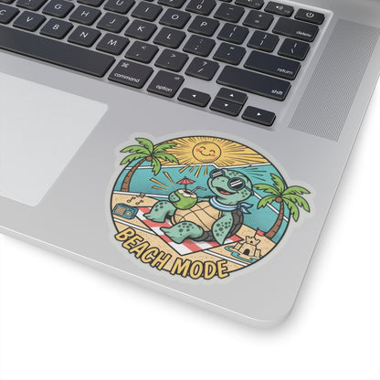 Beach Mode Turtle Sticker — Cute Summer Beach Vibes Kiss-Cut Sticker