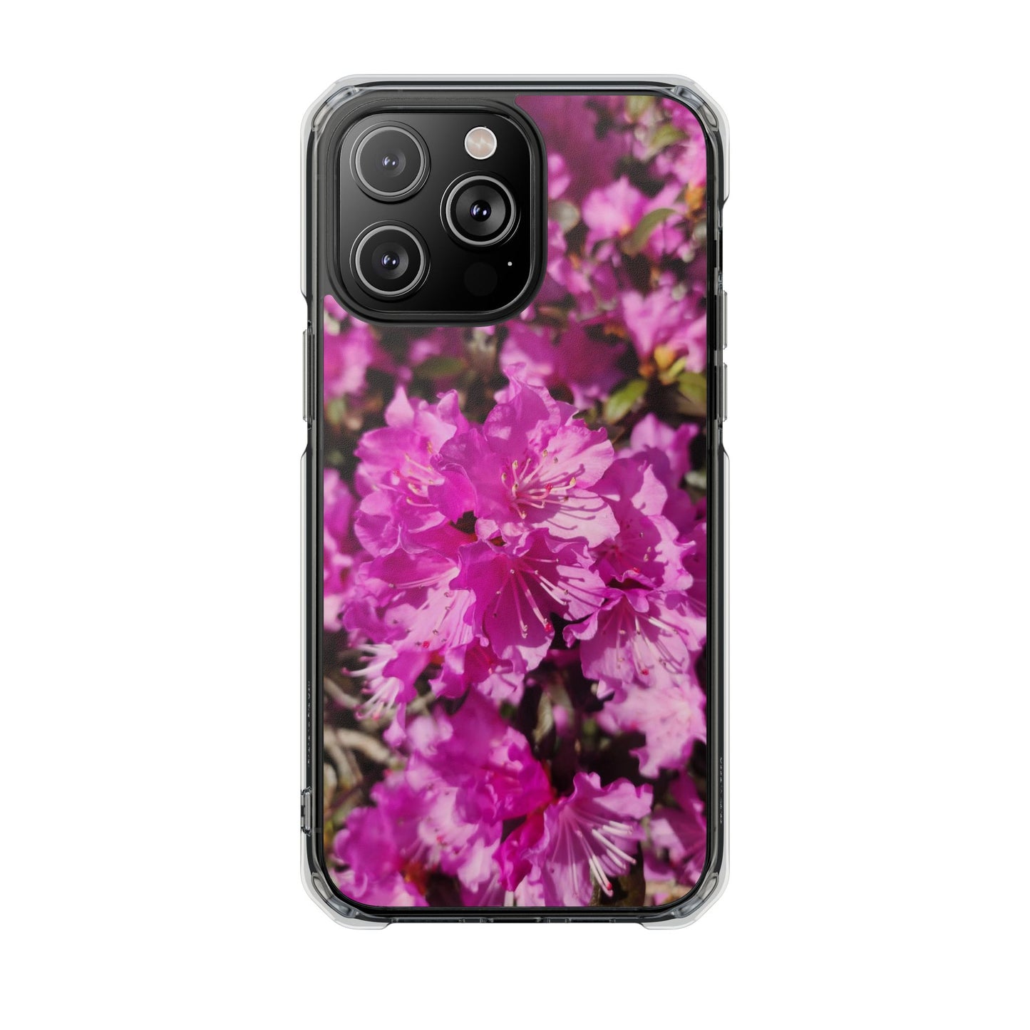 Pink Azalea Tough Clear Magnetic Phone Case — Floral Protective Phone Cover