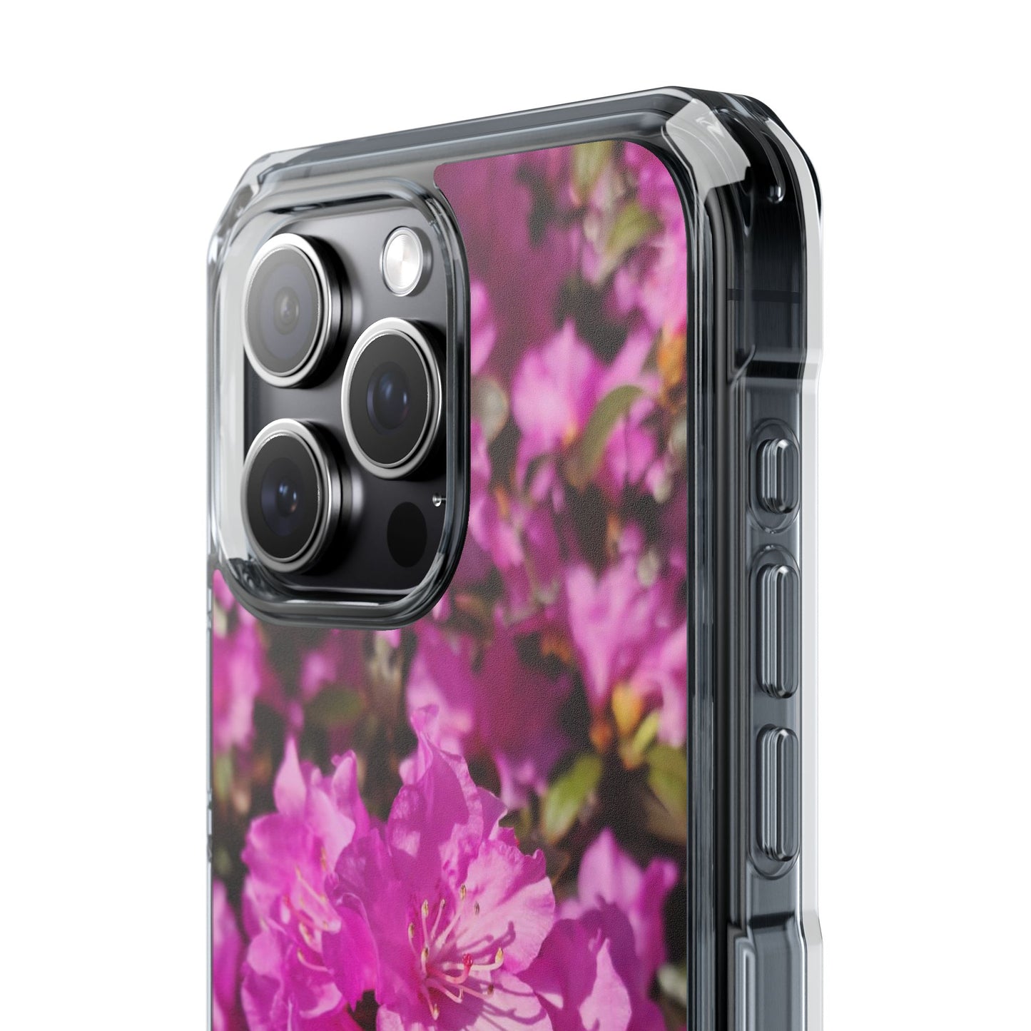 Pink Azalea Tough Clear Magnetic Phone Case — Floral Protective Phone Cover