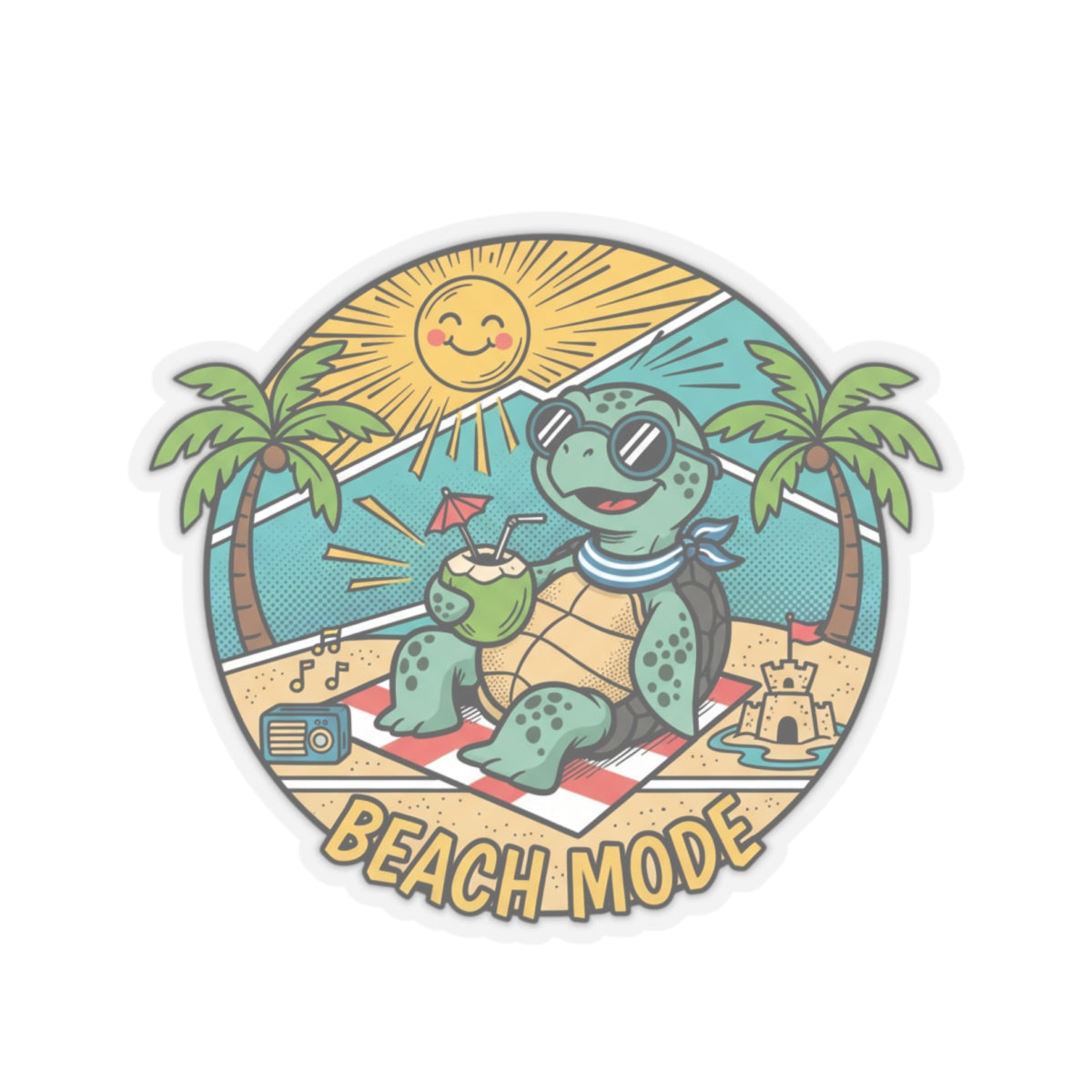 Beach Mode Turtle Sticker — Cute Summer Beach Vibes Kiss-Cut Sticker