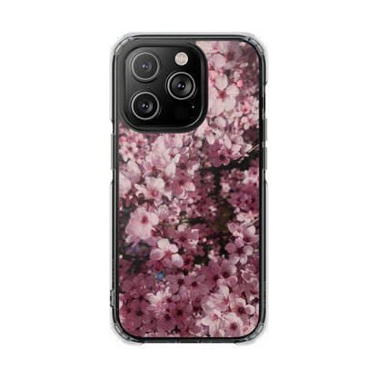 Cherry Blossom Tough Clear Magnetic Phone Case – Pink Floral Protective Phone Cover