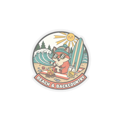 Beach & Backcountry Surf Camper Sticker — Kiss-Cut Vinyl Outdoor Adventure Laptop Decal