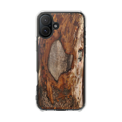 Rustic Bark Tough Clear Magnetic Phone Case — Wood Texture Protective Phone Case