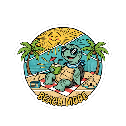 Beach Mode Turtle Sticker — Cute Summer Beach Vibes Kiss-Cut Sticker