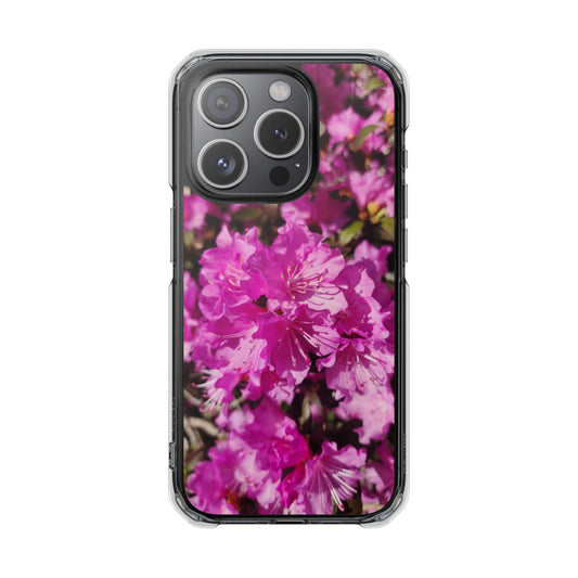 Pink Azalea Tough Clear Magnetic Phone Case — Floral Protective Phone Cover