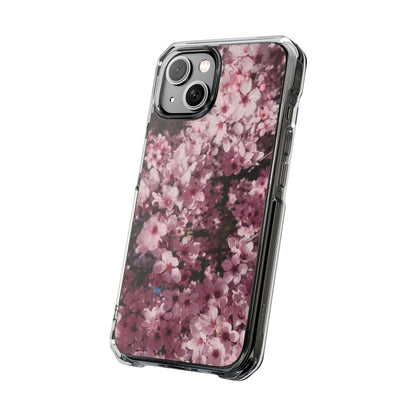 Cherry Blossom Tough Clear Magnetic Phone Case – Pink Floral Protective Phone Cover