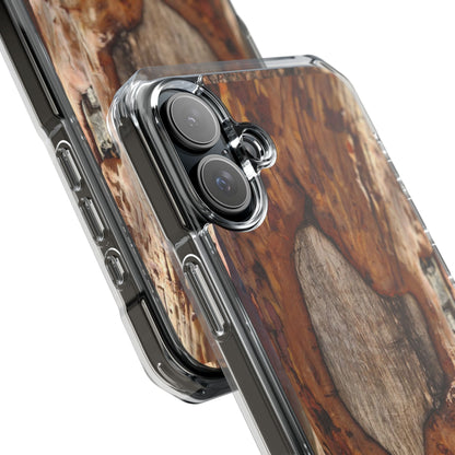 Rustic Bark Tough Clear Magnetic Phone Case — Wood Texture Protective Phone Case