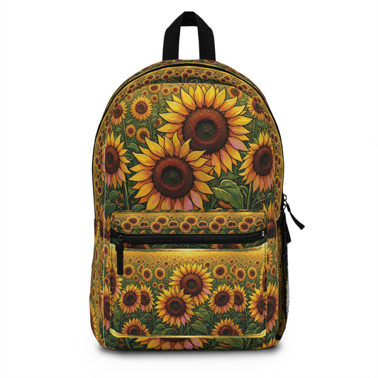 Sunflower Field Backpack — Bright Floral School & Travel Bag