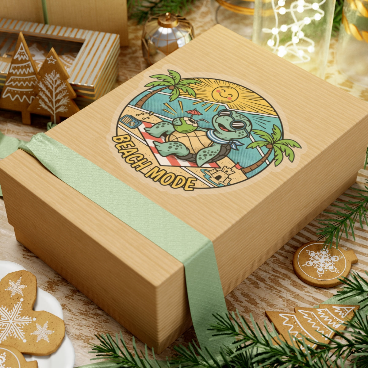 Beach Mode Turtle Sticker — Cute Summer Beach Vibes Kiss-Cut Sticker