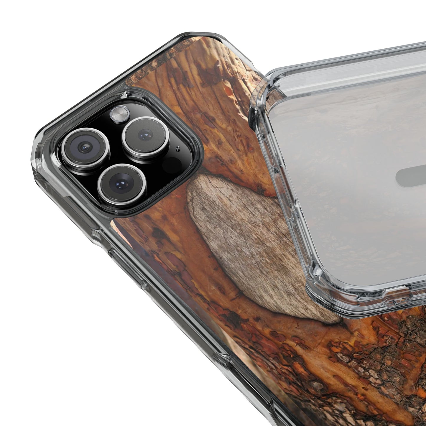 Rustic Bark Tough Clear Magnetic Phone Case — Wood Texture Protective Phone Case