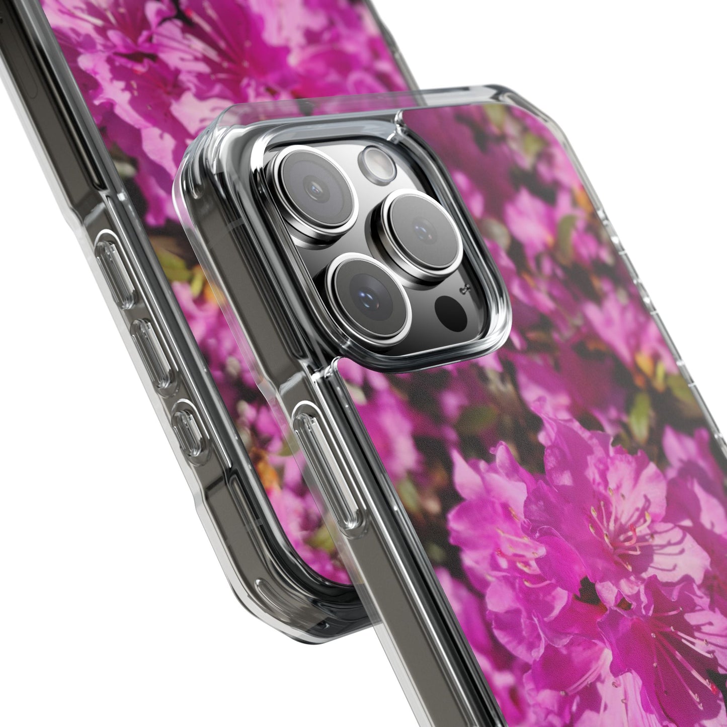 Pink Azalea Tough Clear Magnetic Phone Case — Floral Protective Phone Cover