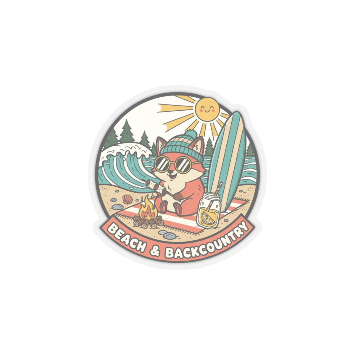 Beach & Backcountry Surf Camper Sticker — Kiss-Cut Vinyl Outdoor Adventure Laptop Decal