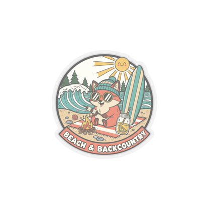 Beach & Backcountry Surf Camper Sticker — Kiss-Cut Vinyl Outdoor Adventure Laptop Decal