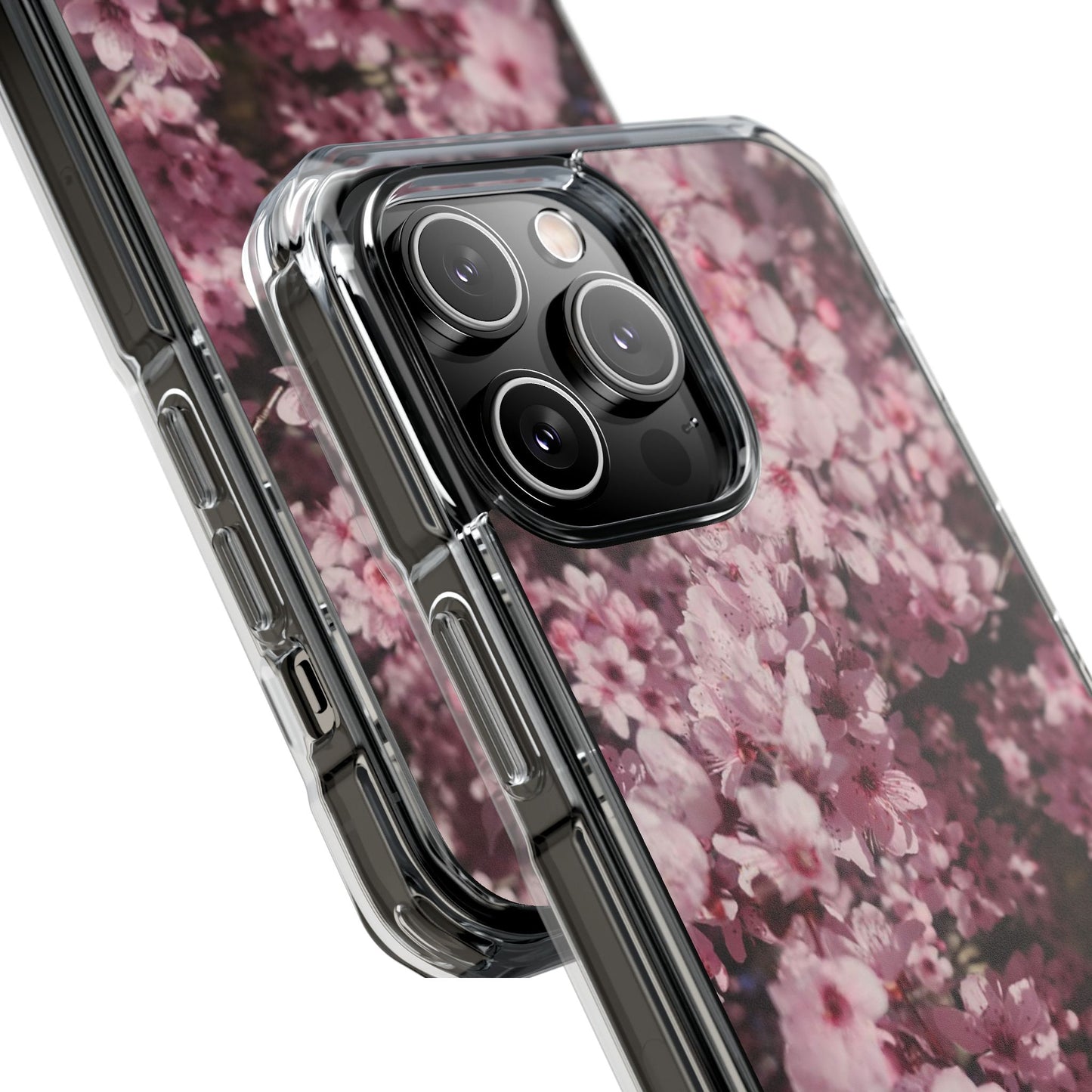 Cherry Blossom Tough Clear Magnetic Phone Case – Pink Floral Protective Phone Cover