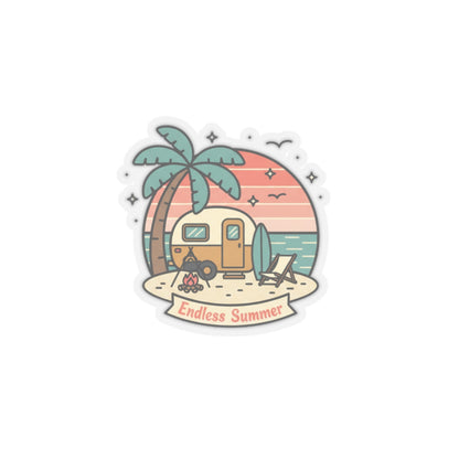 Endless Summer Camper Sticker — Retro Beach Kiss-Cut Decal