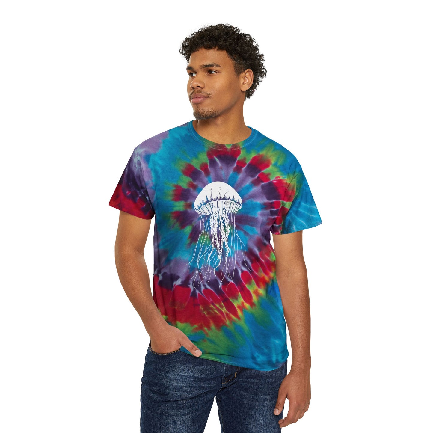 Tie-Dye Spiral Jellyfish T-Shirt — Vibrant Psychedelic Tee for Beach, Festival & Summer