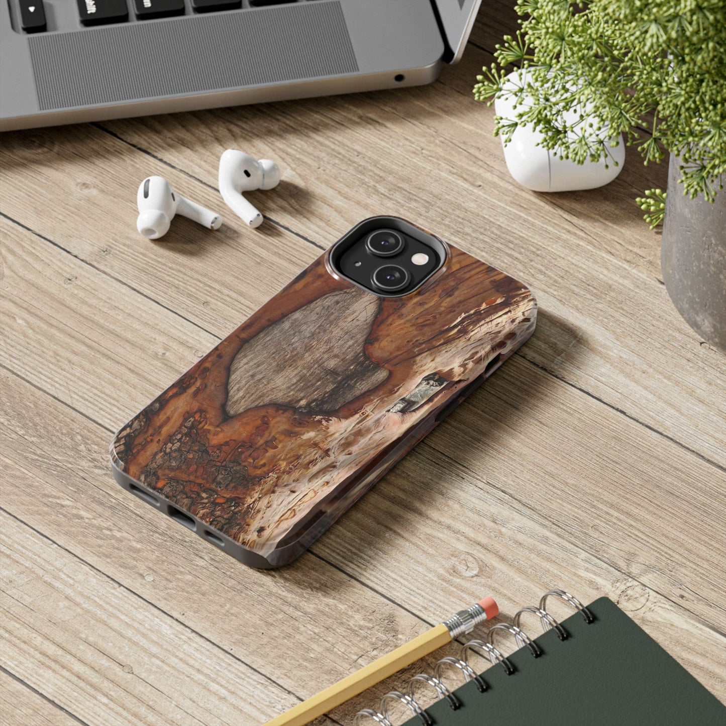 Rustic Bark Tough Phone Case — Wood Texture Protective Phone Case