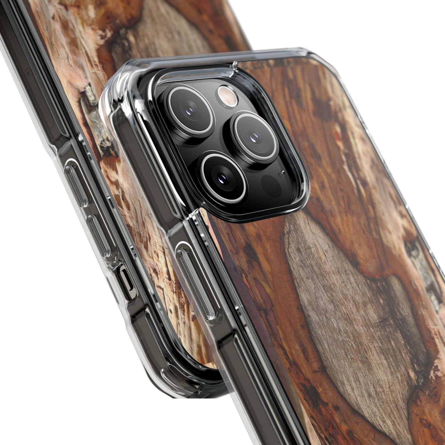 Rustic Bark Tough Clear Magnetic Phone Case — Wood Texture Protective Phone Case