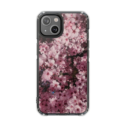 Cherry Blossom Tough Clear Magnetic Phone Case – Pink Floral Protective Phone Cover
