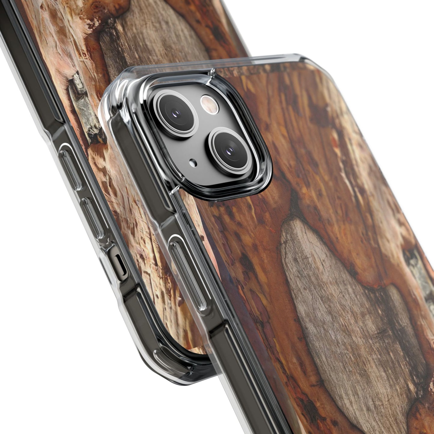 Rustic Bark Tough Clear Magnetic Phone Case — Wood Texture Protective Phone Case
