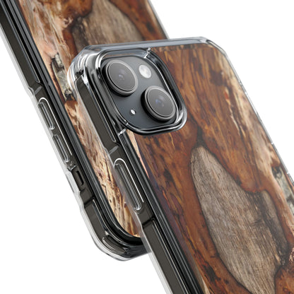 Rustic Bark Tough Clear Magnetic Phone Case — Wood Texture Protective Phone Case