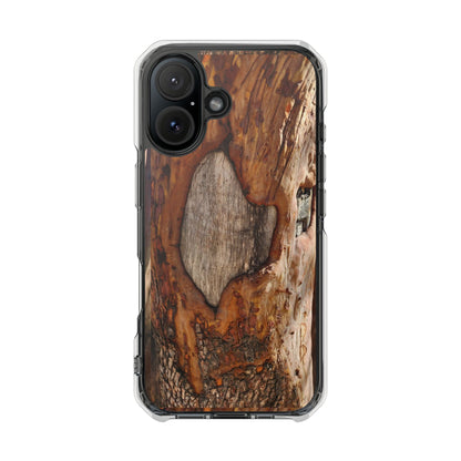 Rustic Bark Tough Clear Magnetic Phone Case — Wood Texture Protective Phone Case
