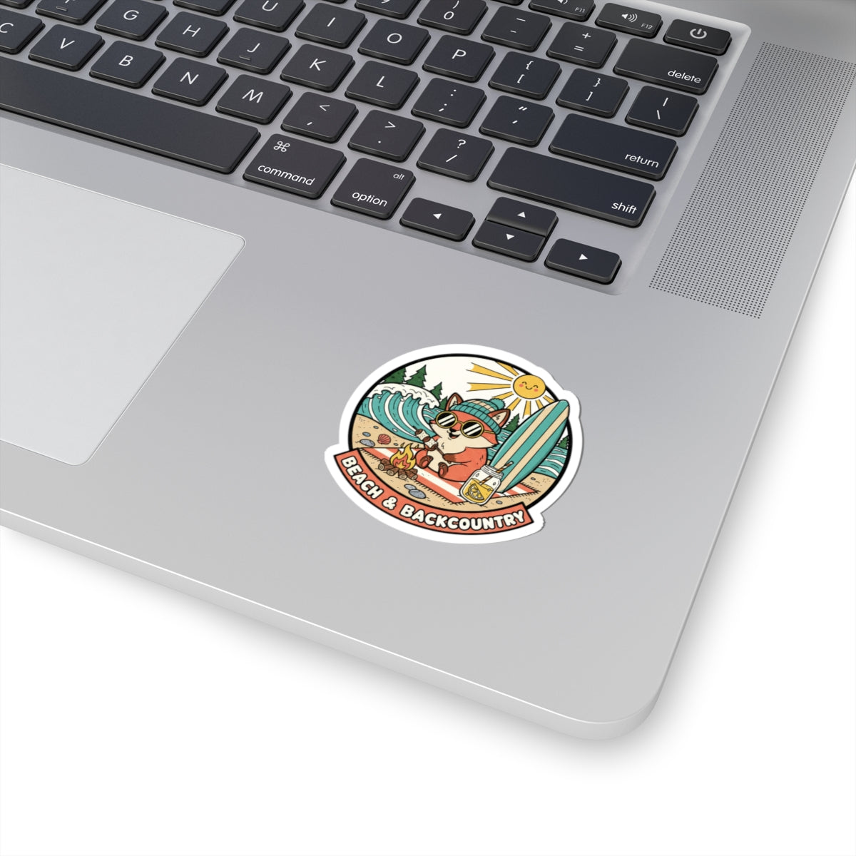 Beach & Backcountry Surf Camper Sticker — Kiss-Cut Vinyl Outdoor Adventure Laptop Decal