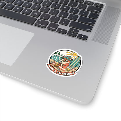 Beach & Backcountry Surf Camper Sticker — Kiss-Cut Vinyl Outdoor Adventure Laptop Decal