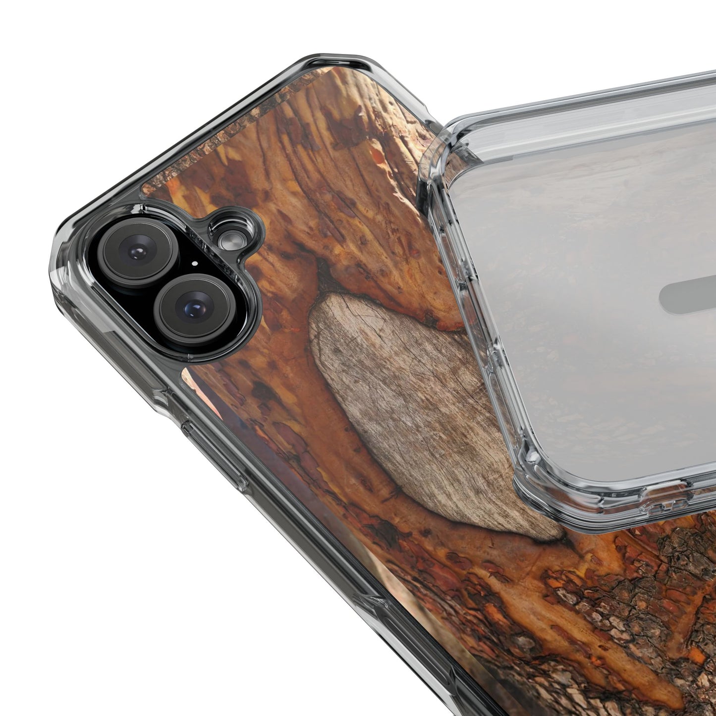 Rustic Bark Tough Clear Magnetic Phone Case — Wood Texture Protective Phone Case