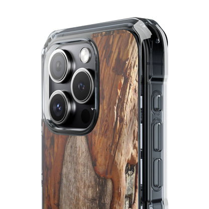 Rustic Bark Tough Clear Magnetic Phone Case — Wood Texture Protective Phone Case