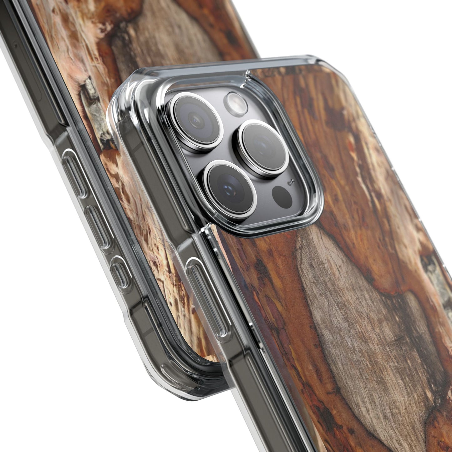 Rustic Bark Tough Clear Magnetic Phone Case — Wood Texture Protective Phone Case