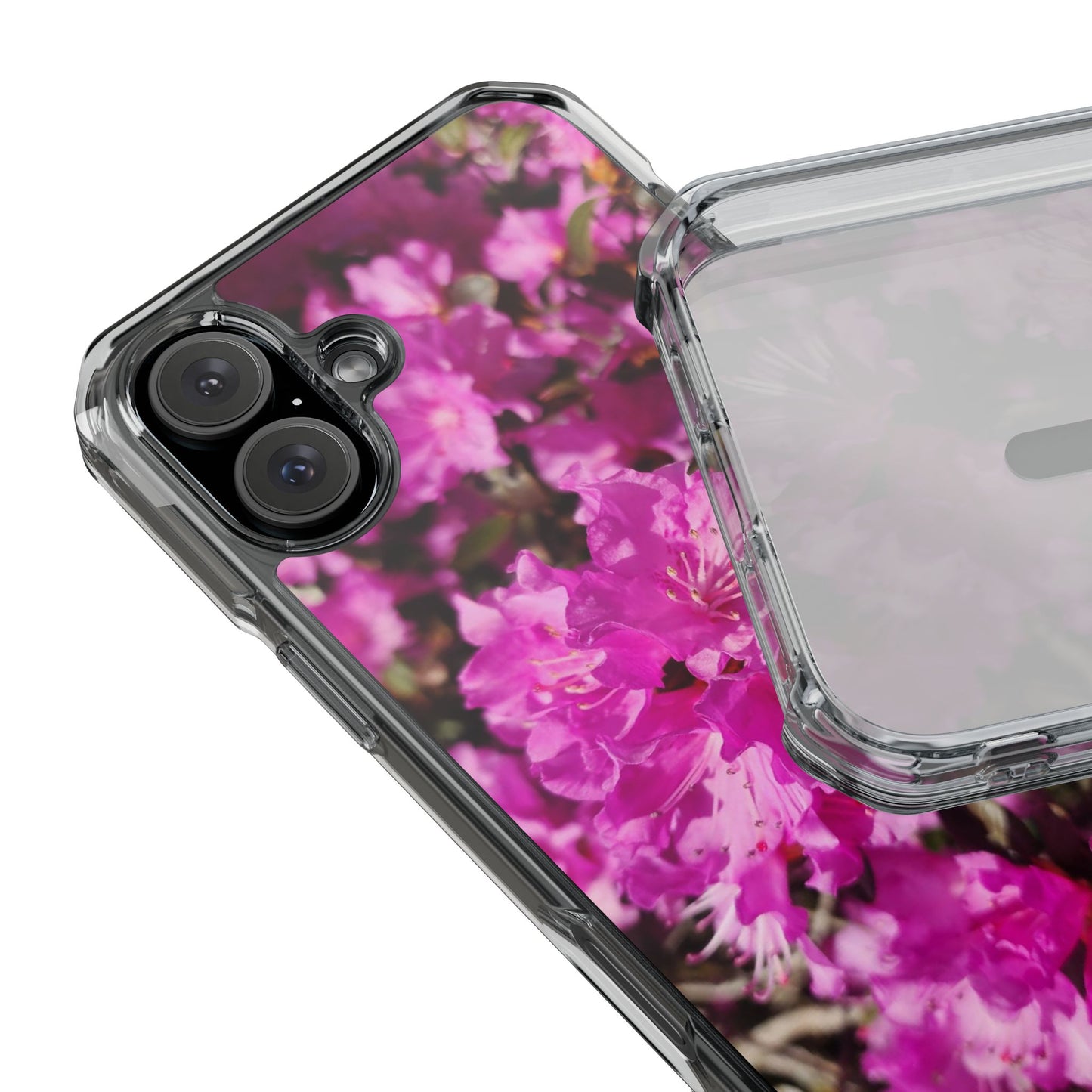Pink Azalea Tough Clear Magnetic Phone Case — Floral Protective Phone Cover
