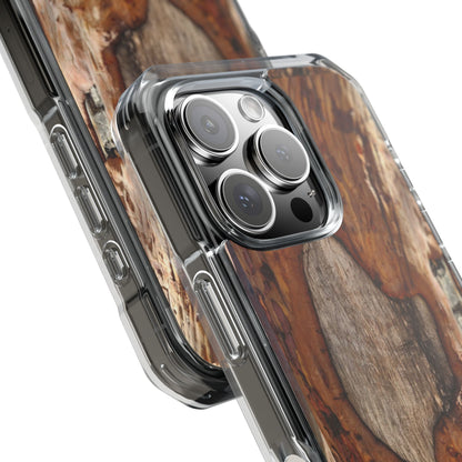 Rustic Bark Tough Clear Magnetic Phone Case — Wood Texture Protective Phone Case