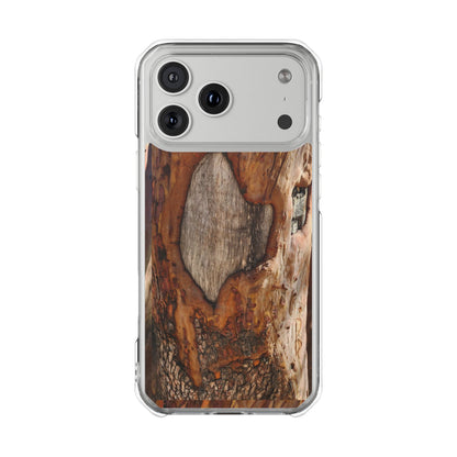 Rustic Bark Tough Clear Magnetic Phone Case — Wood Texture Protective Phone Case