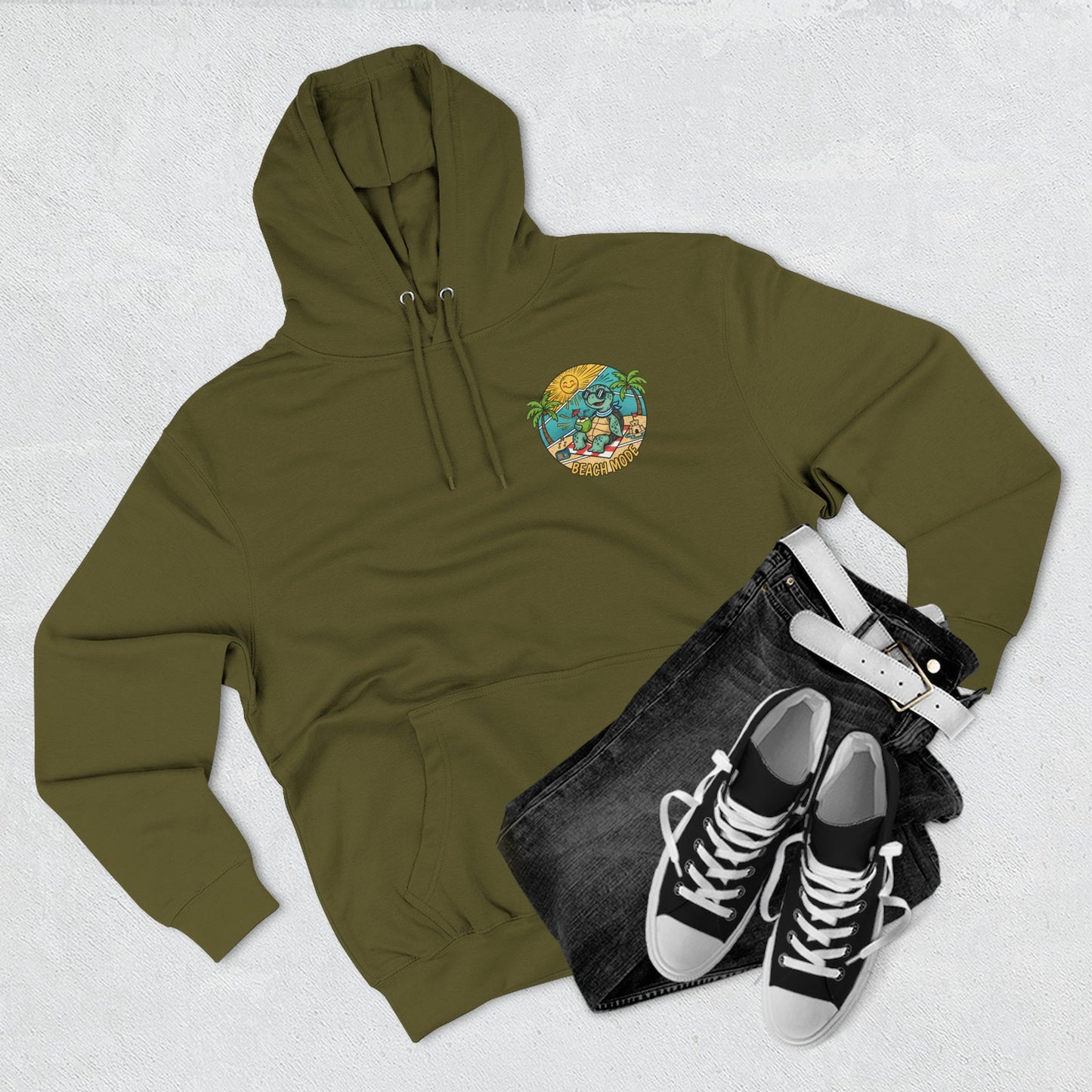 Beach Mode Turtle Hoodie | Tropical Surf Palm Trees