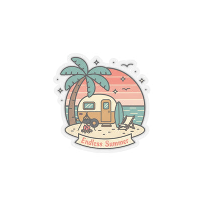 Endless Summer Camper Sticker — Retro Beach Kiss-Cut Decal