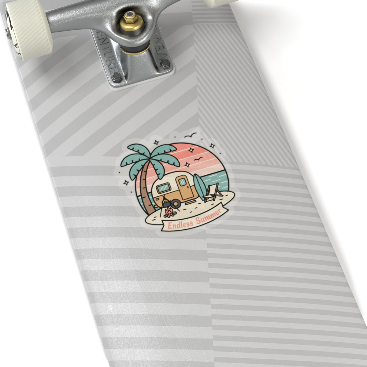 Endless Summer Camper Sticker — Retro Beach Kiss-Cut Decal